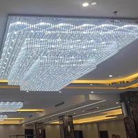 Lustre rectangulaire de luxe en cristal K9, luminaire suspendu LED à 3 niveaux pour hall d'hôtel, villa, salle de banquet, décoration