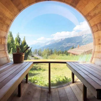 Ruang Sauna Kayu Solid Outdoor, Kayu Cedar Merah Hemlock, Kabin Bulat, Pemanas Tungku Sauna, Untuk Penggunaan Villa