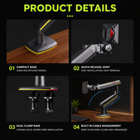 Support de moniteur en alliage d'aluminium de qualité supérieure, revêtu, capacité de 2 à 20 kg, pour écrans de 32 à 60 pouces, support de moniteur pour jeux Esports RGB NB, bras de levage de moniteur