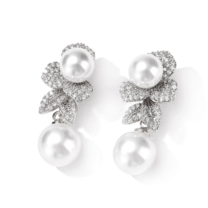 RAKOL EP2860 pendientes de perlas de diamantes de imitación de hoja chapada en oro de gota de lujo para mujer pendientes de perlas nupciales joyería 2025 - Product Image 5