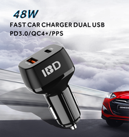 Chargeur de voiture rapide double port 12V-24V 48W pour OEM, adaptateur QC3.0/PD30W/PPS avec LED bleue pour montre connectée et écouteurs