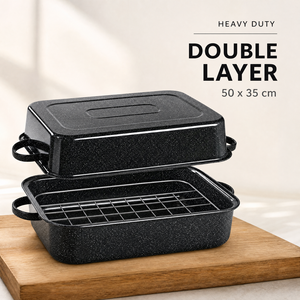 <span class=keywords><strong>Teglia</strong></span> per Arrosto in Granito Nero con Coperchio e Griglia, Set di Pentole da Forno OEM per Arrosto di Tacchino e Pollo - Product Image 2