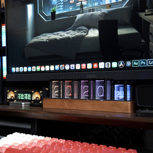 Đồng Hồ Ống Phát Sáng Đế Gỗ Óc Chó Tùy Chỉnh Tin Nhắn Của Bạn Với Đèn LED Ban Đêm Giả Ống Phát Sáng Kỹ Thuật Số Đầu Ra Đồng Hồ Cổ - Product Image 3