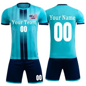 เสื้อฟุตบอลสีน้ำเงินเหลืองแบบกำหนดเองสำหรับผู้ชาย แขนสั้น ระบายอากาศได้ดี พร้อมชื่อทีมและหมายเลข - Product Image 5