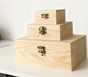 Hộp gỗ dân gian thô mộc chưa hoàn thiện, làm từ gỗ thông chưa sơn, có nắp bản lề, hình dạng tùy chỉnh, đồ thủ công để bàn, đồ trang trí tự làm, hộp đựng, biển treo tường - Product Image 2