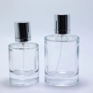 Vente en gros de flacons de parfum ronds en verre transparent de luxe de 30 ml, 50 ml et 100 ml avec bouchon argenté, impression sérigraphique et pulvérisateur à pompe, couleur personnalisée - Product Image 2