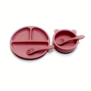 Children's Eating Silicone Tableware <b>Set</b> Baby Food Suction Bowl and Spoon Plate Kindergarten <b>Tools</b> for Younger <b>Kids</b> - Product Image 2