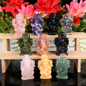 Escultura de Ganesha de Cristal Fengshui Ecológica al por Mayor, Forma Irregular, Material de Cristal Mixto, Grabado Tallado a Mano para - Product Image 1