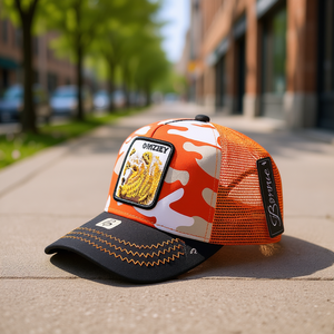 Cappello da camionista Bomie in tessuto a rete traspirante unisex a 6 pannelli con ricamo sul pannello frontale, adatto per adulti, primavera/estate - Product Image 2