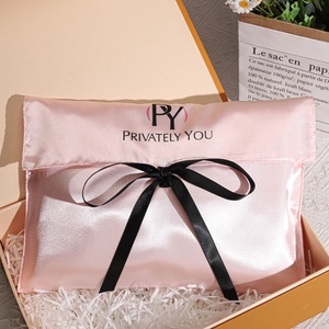 Custom Logo Printed <strong>Satin</strong> Packaging Bag With Ribbon Pink Silk <strong>Pouch</strong> Envelope Hair Bundle Wig Underwear Storage <strong>Satin</strong> Dust Bag - Product Image 5