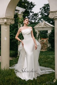 Nuova collezione senza maniche a pieghe sirena abito da sposa in Tulle avorio coda eleganti abiti da sposa da donna - Product Image 4