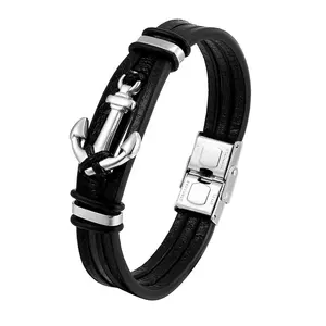 Fashion stainless steel multi-layer braided leather jewelry men's personality trend ship anchor bracelet