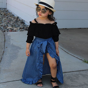 Ensemble de vêtements pour bébé fille Top Leader, hauts en dentelle à épaules dénudées, jupes, shorts, nœud papillon, denim, vêtements de fête d'été pour enfant 1-6T - Product Image 1