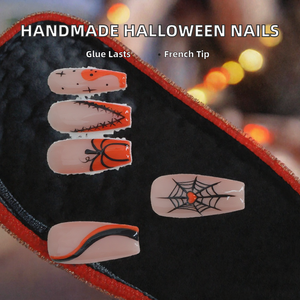 Faux ongles Halloween à presser, forme amande, en acrylique, couvrance totale, réutilisables, motifs prédéfinis pour doigts - Product Image 2