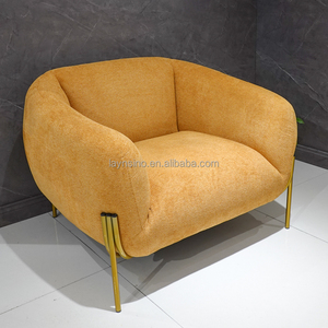 Interior sala de estar moderno de lujo nórdico individual sofá silla barril ocio amarillo terciopelo acento sillones - Product Image 2