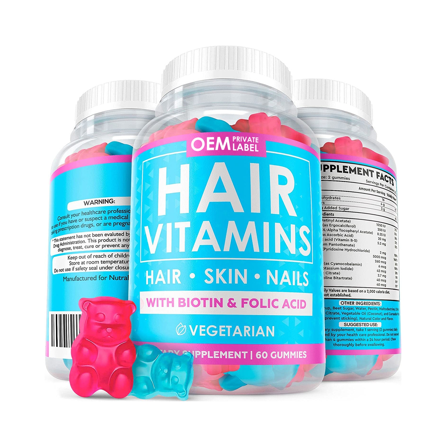 Vitamina suplementos urso vegan gummy doce biotin, gomas para o crescimento das unhas, pele saudável e ajuda na gravidez