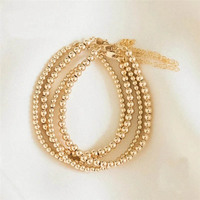 Minimalistisches Mehrreihiges Perlenarmband, 14K Gold Filled, 3/4/5/6mm Nahtlose Kugelperlen, Handgemachtes Verstellbares Boho Schmuckstück