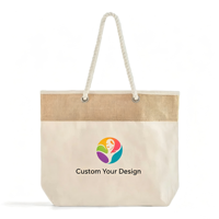Sac fourre-tout en toile personnalisé pour cadeaux clients de spa et bien-être, avec bordure en jute, grand sac de transport sans soufflets latéraux, sac fourre-tout bateau
