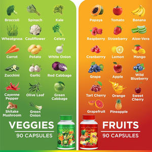 Vente en gros de fruits et légumes naturels 90 gélules Superaliments complets Vitamines et minéraux Fruits 90 gélules végétariennes - Product Image 6