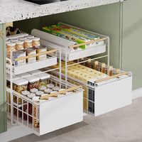 Meilleures ventes : Meuble de rangement de cuisine moderne avec tiroirs coulissants à plusieurs niveaux, paniers de rangement, étagères à épices métalliques et supports de rangement extractibles pour évier