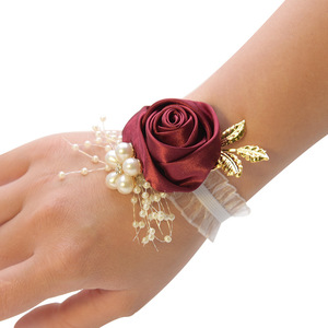 Pulsera <span class=keywords><strong>de</strong></span> Flores <span class=keywords><strong>de</strong></span> <span class=keywords><strong>Tela</strong></span> para Novia y Damas <span class=keywords><strong>de</strong></span> Honor, para Bodas, Fiestas y Graduaciones - Product Image 1