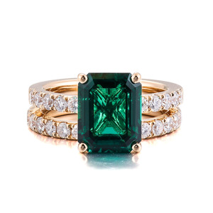 Anello in Oro Giallo 18K Massiccio con Smeraldo Coltivato in Laboratorio Certificato GRC da 2 Carati, Gioiello Raffinato, Anello di Fidanzamento, Fede Nuziale per Donne - Product Image 2