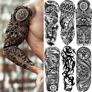 Pegatina de tatuaje de Bosque Negro para hombres y mujeres y niños, tatuaje temporal de cráneo de Lobo y Tigre, Henna falsa, esqueleto, Rey, Animal