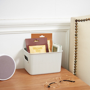 Plastic <b>Rectangular</b> <b>Storage</b> <b>Basket</b> Matcha Green Fresh Pink No Lid Desktop Kitchen Bathroom <b>Storage</b> Box Stripe Pattern - Product Image 2