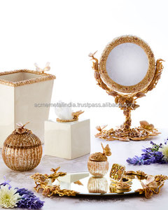 Boîte à mouchoirs Boîte à serviettes Top Ouverture Bordure Marbre avec et sans Joints Laiton Blanc Sculpté et Coulé Floral Design Or Métal - Product Image 4