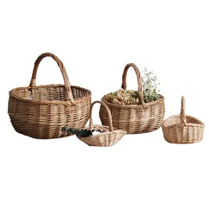 Недорогие плетеные корзины из ивы для цветов/фруктов, плетеные корзины естественного цвета для покупок