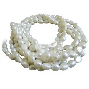 Perles d'eau douce naturelles blanches, forme roulée, 8x10mm - Product Image 2