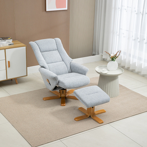 Sillón Reclinable Moderno con Respaldo Cómodo, Tapizado en Lino, con Otomana - Product Image 3
