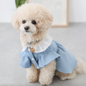 <strong>Dog</strong> Dresses Blue Spring Fashion Frocks Cowboy Short Sleeve Dresses Button Down <strong>Dog</strong> <strong>Dressing</strong> <strong>Gowns</strong> - Product Image 4