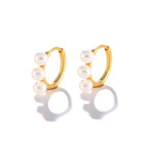 Joyería Fina, Joyería Chapada en Oro de 18k, Pendientes de Plata de Ley, Joyería con Tres Perlas - Product Image 1