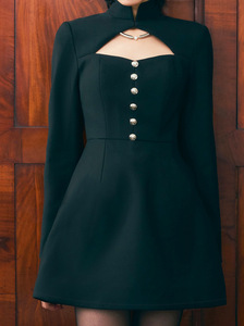 Blazer <span class=keywords><strong>Elegante</strong></span> para Mujer, Otoño-Invierno, Cuello Sólido, Manga Larga, Cierre de Botón, Venta al Por Mayor - Product Image 4
