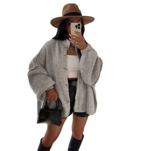 Suéter Cárdigan de Mujer para Otoño e Invierno, Color Sólido, Estilo Británico Retro, con Botones y Mangas Murciélago, a la Moda - Product Image 1