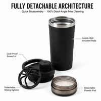 Bouteille shaker en acier inoxydable 24 oz OEM ODM avec compartiment à poudre, tasse shaker isotherme sous vide pour vente en gros