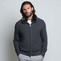 Cardigan d'hiver pour homme ODM, fermeture éclair intégrale, couleur noire, confortable et épais, avec col en fausse fourrure amovible, col en V, pour l'hiver