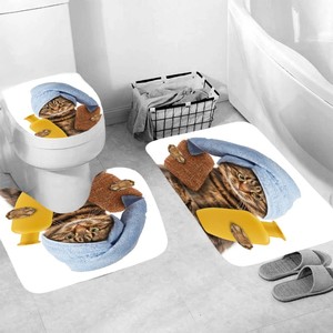 XinLan Customized <strong>Bathroom</strong> Curtain, Colorful <strong>Funny</strong> Polyester Cat Shower Curtain and Bath Mat - Product Image 5