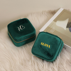 Caja de Almacenamiento de Joyas Portátil de Viaje con Logotipo Personalizado, Caja de Almacenamiento de Joyas de Terciopelo con Cierre y Espejo, Forma Cuadrada - Product Image 3
