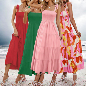 Vestido de mujer sexy sin espalda, de verano, de tejido natural, con estampado digital, cuello halter, largo hasta el suelo, corte en A - Product Image 3