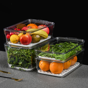 Organisateur de réfrigérateur, boîte de rangement en plastique, <span class=keywords><strong>bac</strong></span>, casiers de rangement de réfrigérateur, avec poignée et planche d'égouttage, vente en gros, livraison gratuite - Product Image 2
