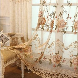 Elegant European Floral Embroidery Sheer Curtain Design for Bedroom Villa Natural Light Filtering Grommet <strong>Window</strong> <strong>Voile</strong> - Product Image 1