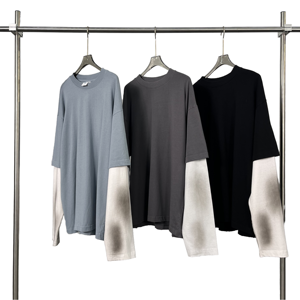 Ensemble de t-shirts boxy pour homme sur mesure 270 g/m², 100 % coton, manches longues, deux pièces, style formel, motif à motifs, qualité supérieure - Product Image 2