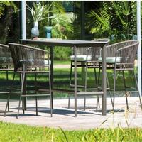 Chaise de bar extérieure multi-modèles en corde d'oléfine tressée, design nordique, usage commercial, cadre en aluminium de 2,0 mm d'épaisseur