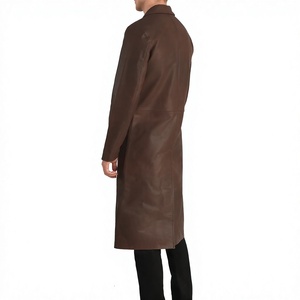 <b>Men's</b> Genuine <b>Leather</b> Eco-Friendly Breathable Waterproof Mandarin Collar Double Breasted <b>Long</b> Winter Overcoat Filled 320g Button - Product Image 5