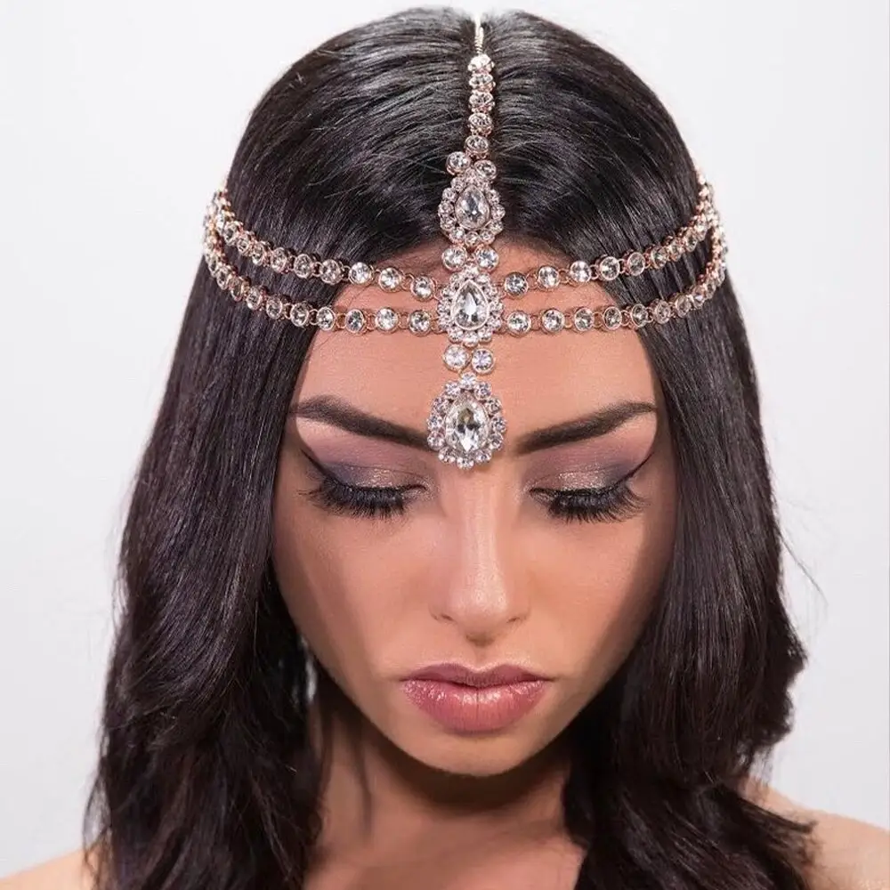 Prom Wedding Bridal Rhinestone Tear drop Forehead Chains Crystal Multi-layer Head Chain Headpieces Hair Accessories Jewelry