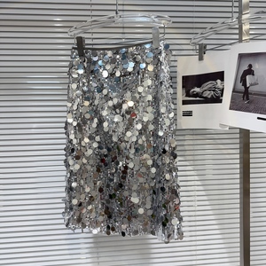 <span class=keywords><strong>Jupe</strong></span> mi-longue <span class=keywords><strong>H</strong></span> pour fille, argentée, à grandes paillettes, style urbain <span class=keywords><strong>et</strong></span> tendance - Product Image 4