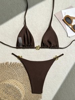 Nouveau Maillot de Bain Deux Pièces Sexy Personnalisé en Usine avec Anneau Métallique Uni, Bikini Triangle Halter et String Taille Haute pour Femme
