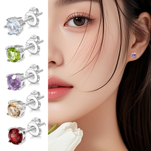 Eleganti Orecchini a Perno in Argento Sterling 925 con Rubino e Diamante Rotondo da 5mm, Montatura a Castone, Regalo Perfetto per Donne - Product Image 4